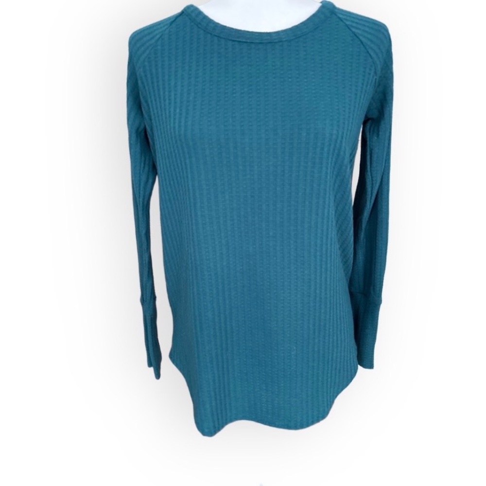 Chaser Button Cuff Lush Teal Waffle Knit Shirt Size S Clean Girl Cozy